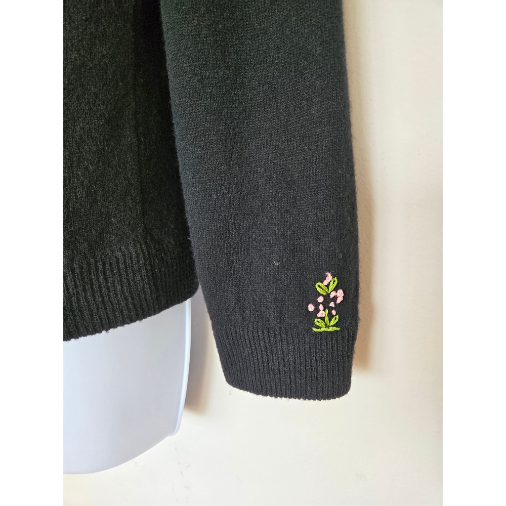 Vtg 60s 70s Black Lambswool Floral Embroidered Cardigan S Folk Art Cottage Fairy - Picture 6 of 11